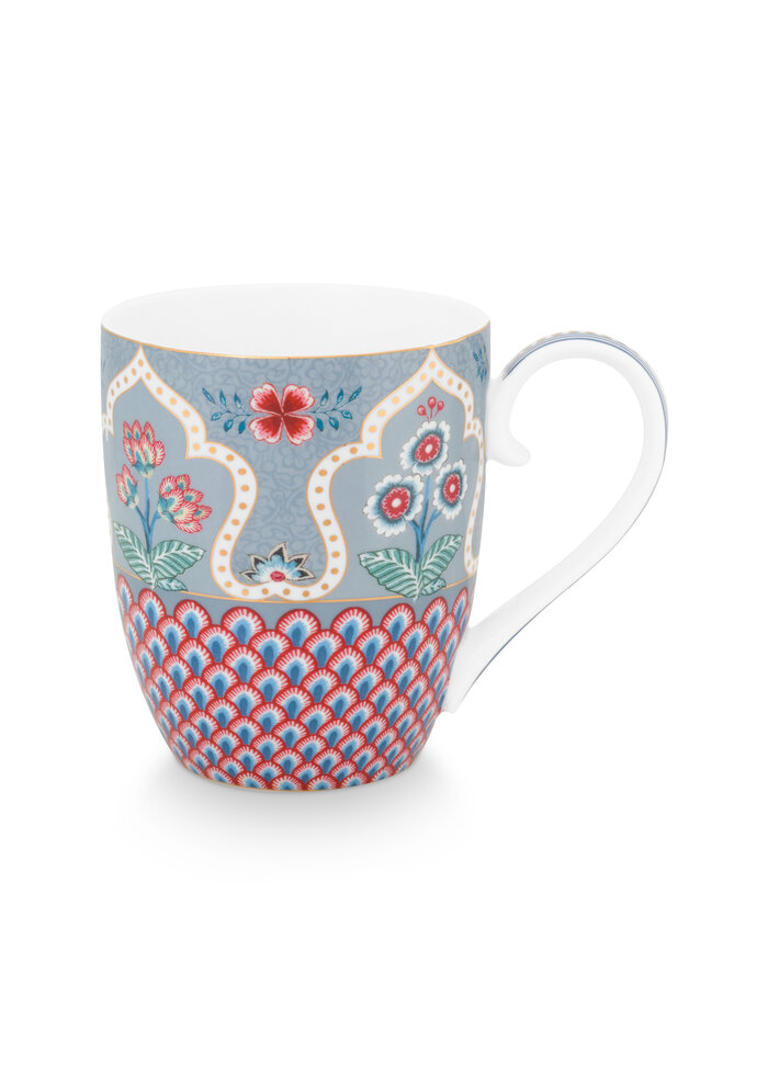 mug XL flower festival scallop deco light blue 450ml