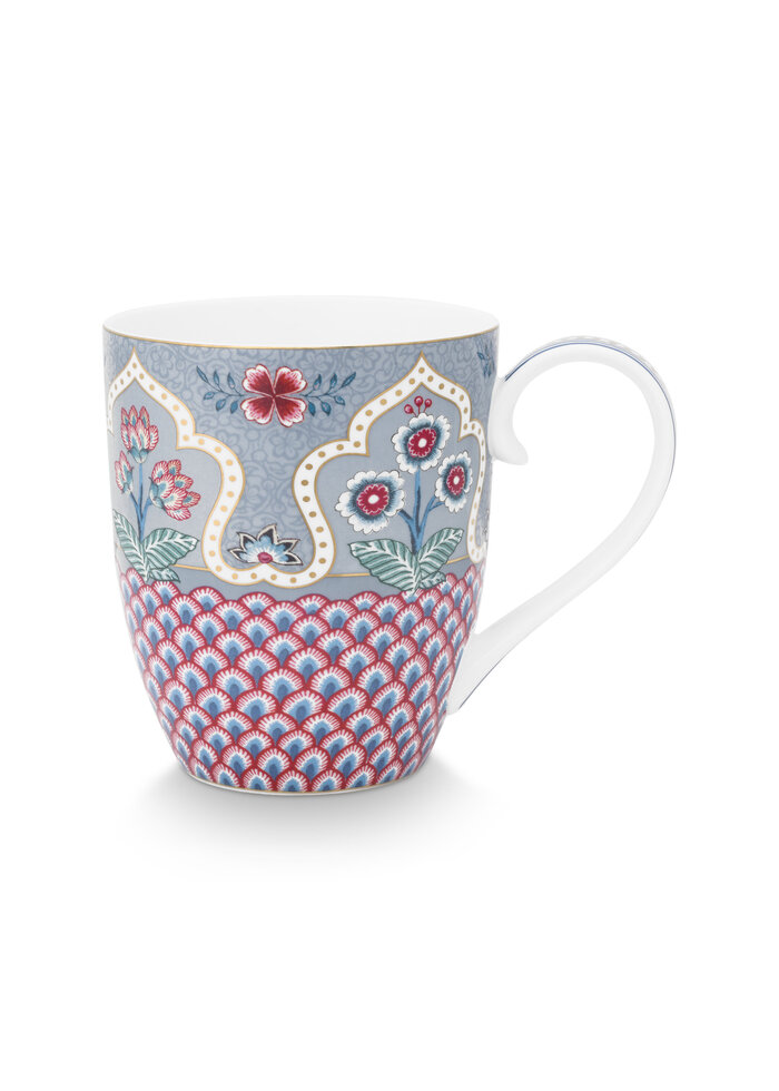 mug large flower festival scallop deco red-light blue 350ml