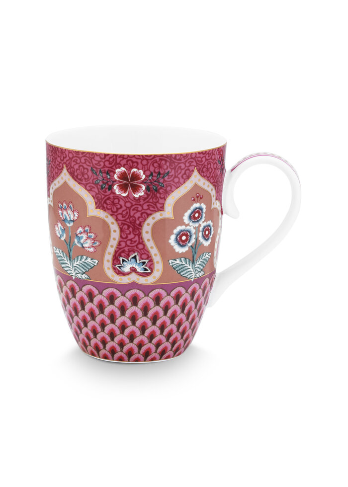 mug large flower festival scallop deco dark pink 350ml